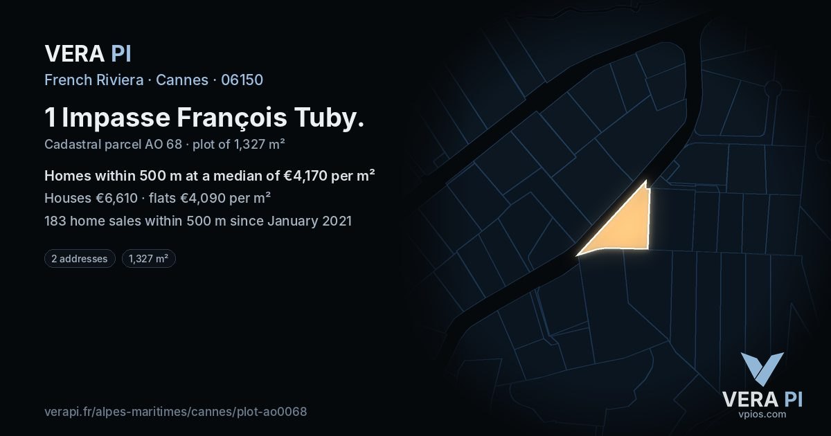 1 Impasse François Tuby, Cannes at night – the plot lit, the parcels around coloured by the prices near them