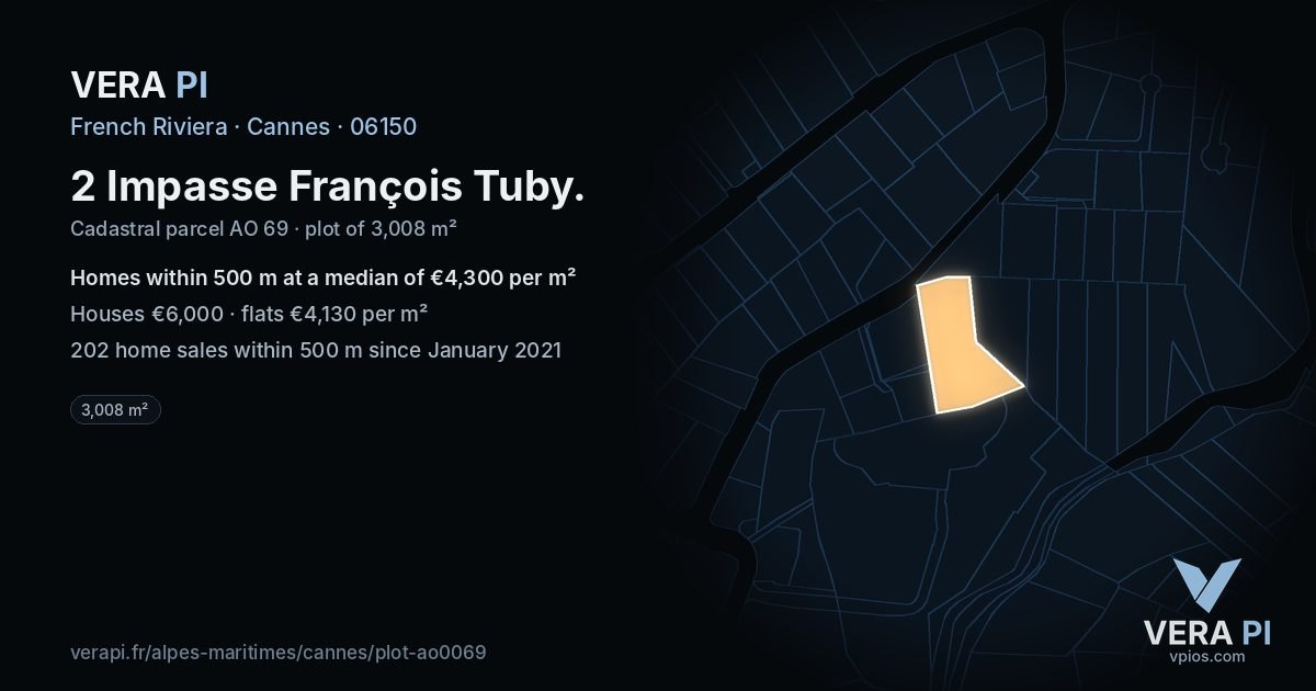 2 Impasse François Tuby, Cannes at night – the plot lit, the parcels around coloured by the prices near them