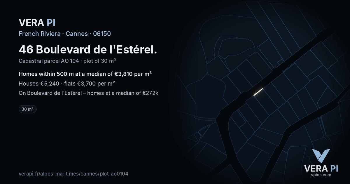 46 Boulevard de l'Estérel, Cannes at night – the plot lit, the parcels around coloured by the prices near them