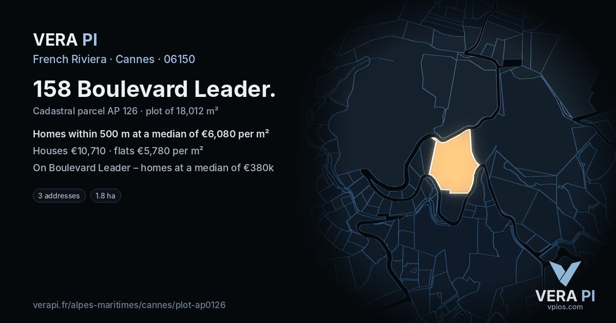 158 Boulevard Leader, Cannes at night – the plot lit, the parcels around coloured by the prices near them