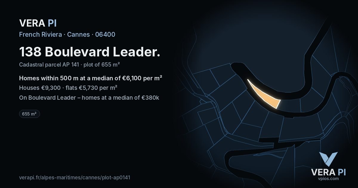 138 Boulevard Leader, Cannes at night – the plot lit, the parcels around coloured by the prices near them