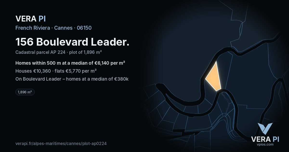 156 Boulevard Leader, Cannes at night – the plot lit, the parcels around coloured by the prices near them
