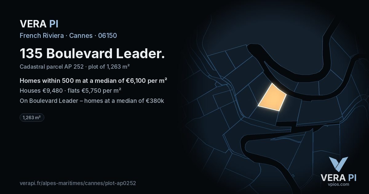 135 Boulevard Leader, Cannes at night – the plot lit, the parcels around coloured by the prices near them