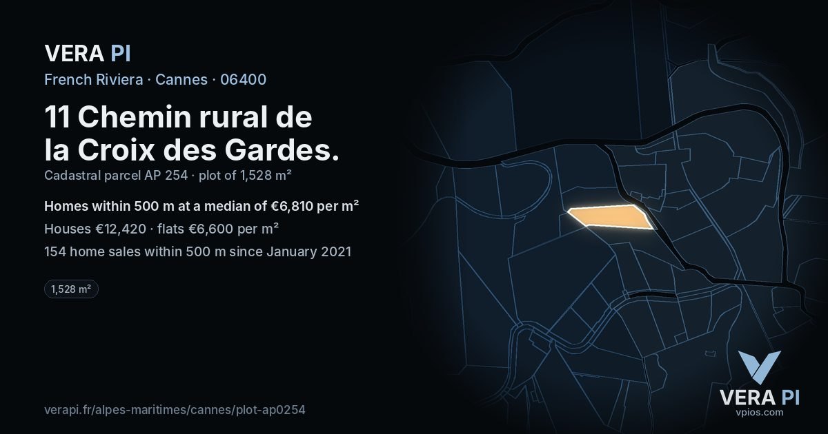 11 Chemin rural de la Croix des Gardes, Cannes at night – the plot lit, the parcels around coloured by the prices near them