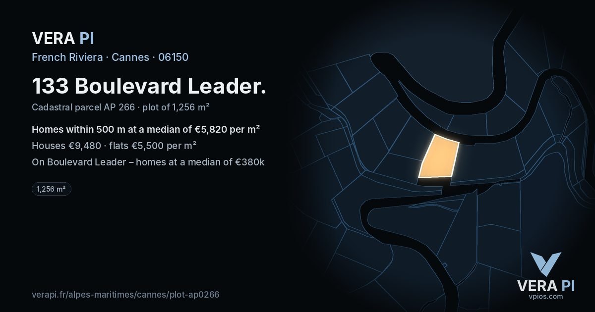 133 Boulevard Leader, Cannes at night – the plot lit, the parcels around coloured by the prices near them