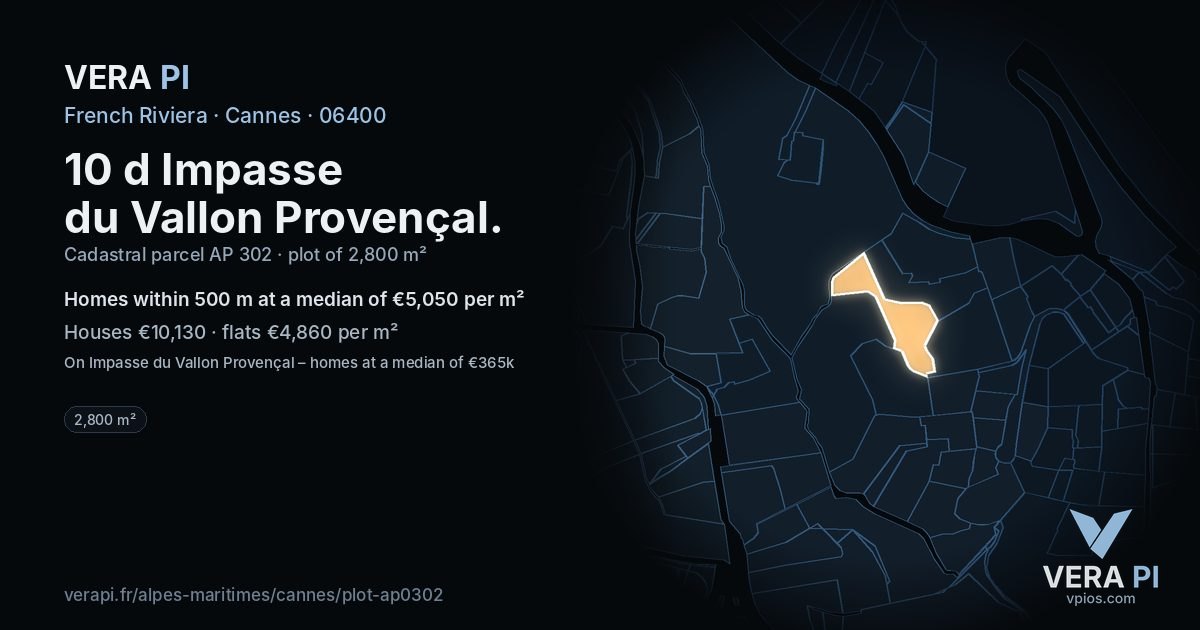 10 d Impasse du Vallon Provençal, Cannes at night – the plot lit, the parcels around coloured by the prices near them