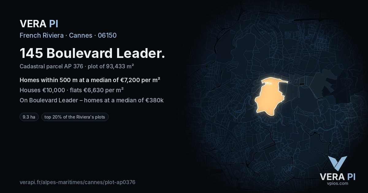 145 Boulevard Leader, Cannes at night – the plot lit, the parcels around coloured by the prices near them