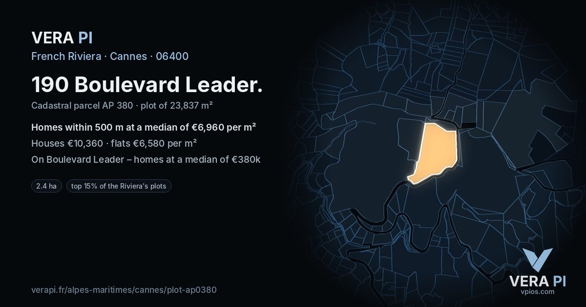 190 Boulevard Leader, Cannes at night – the plot lit, the parcels around coloured by the prices near them