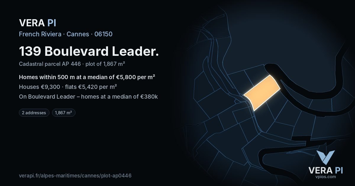 139 Boulevard Leader, Cannes at night – the plot lit, the parcels around coloured by the prices near them