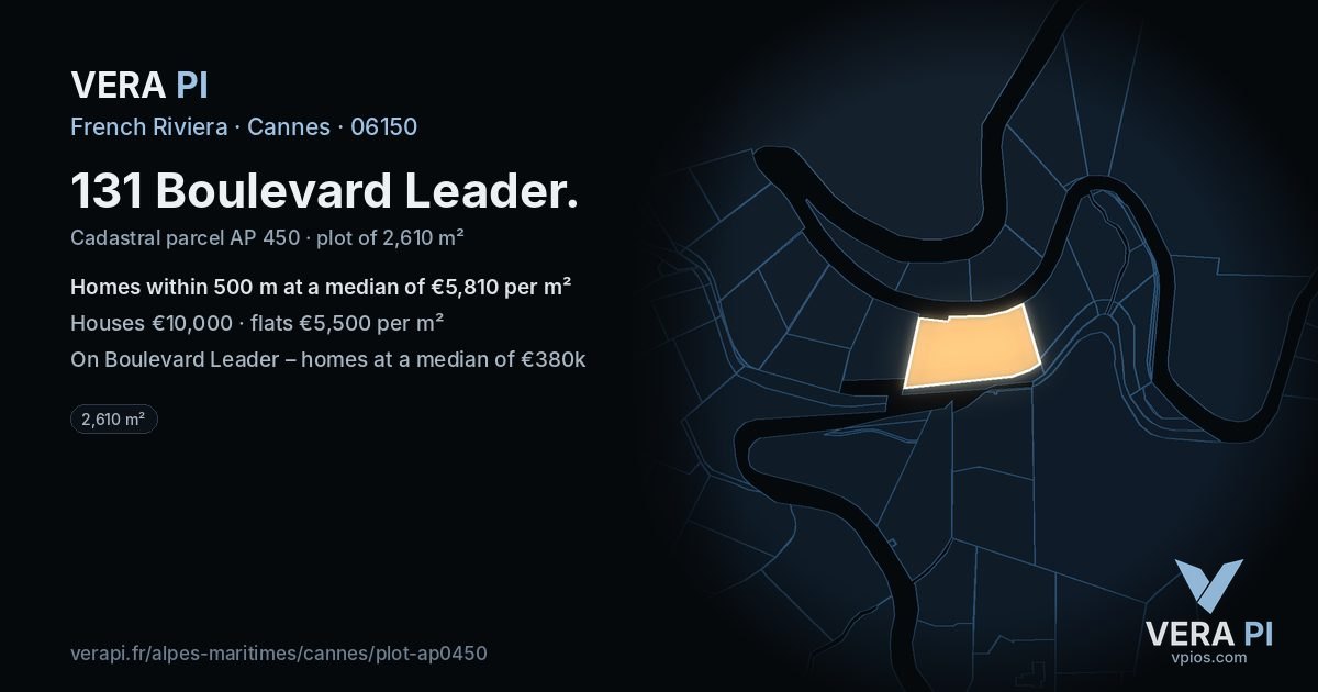 131 Boulevard Leader, Cannes at night – the plot lit, the parcels around coloured by the prices near them