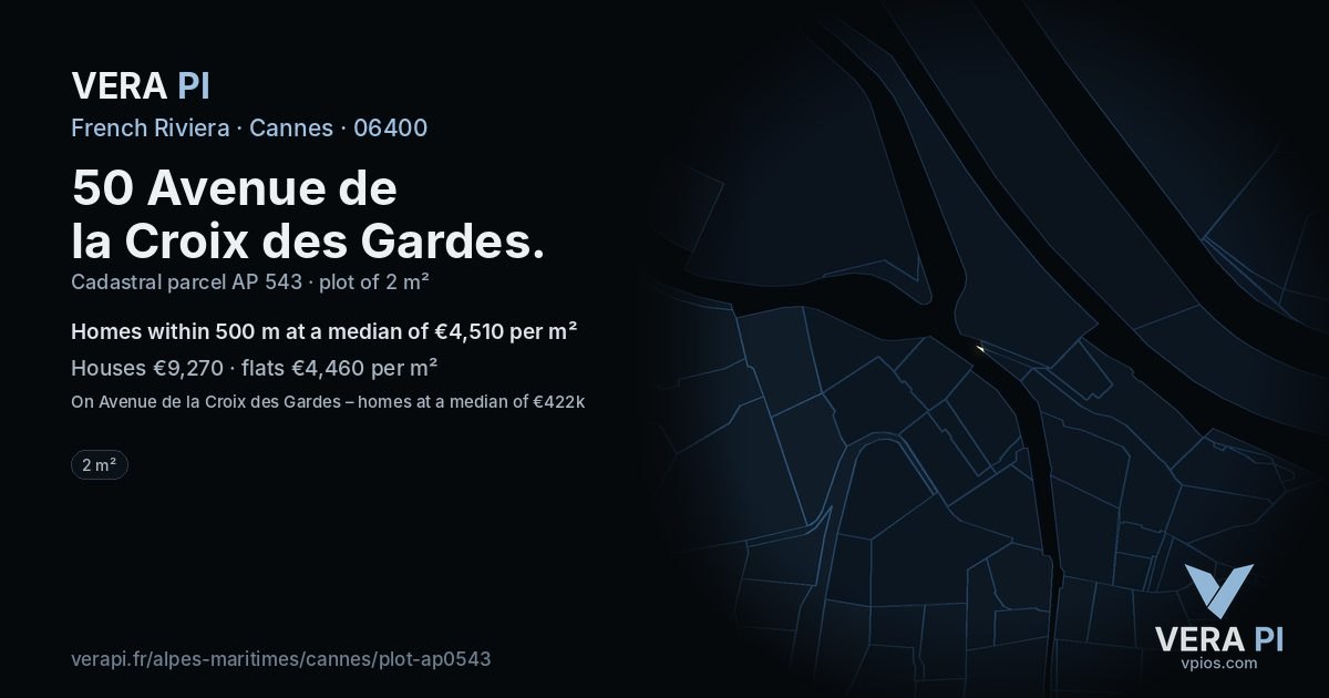 50 Avenue de la Croix des Gardes, Cannes at night – the plot lit, the parcels around coloured by the prices near them