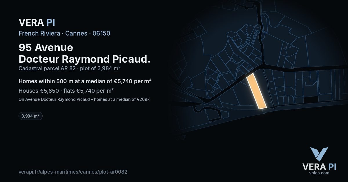 95 Avenue Docteur Raymond Picaud, Cannes at night – the plot lit, the parcels around coloured by the prices near them