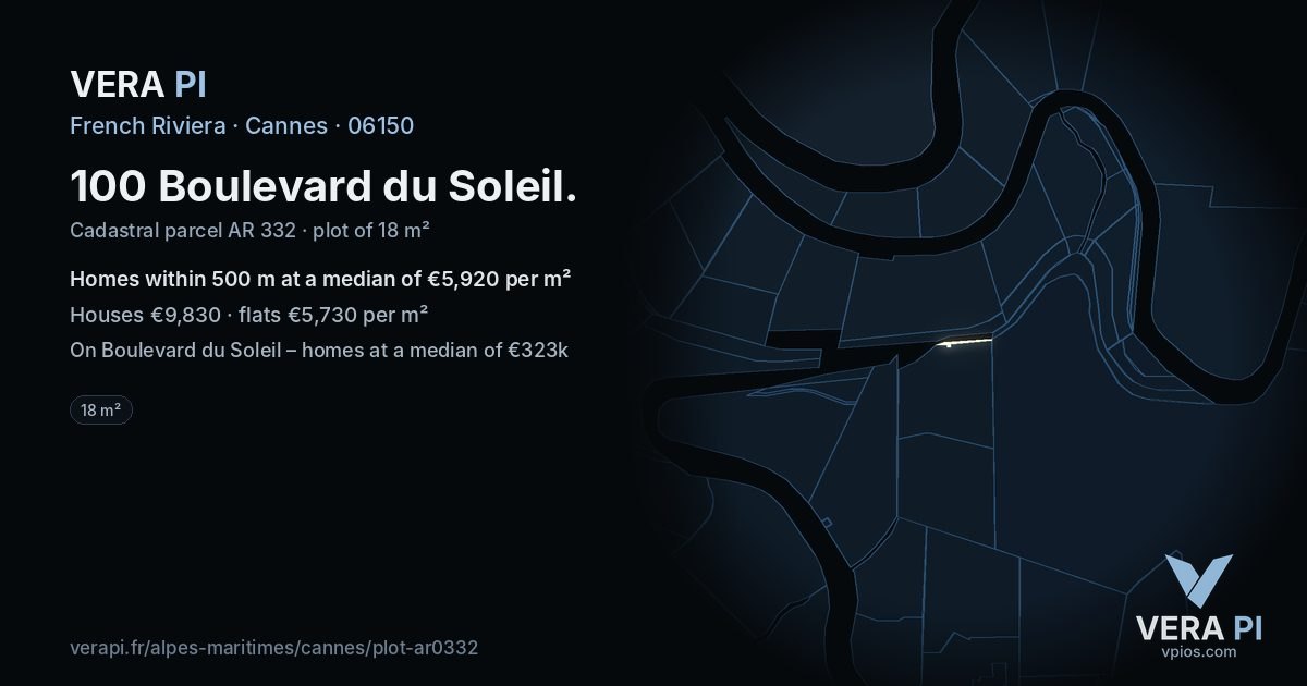 100 Boulevard du Soleil, Cannes at night – the plot lit, the parcels around coloured by the prices near them