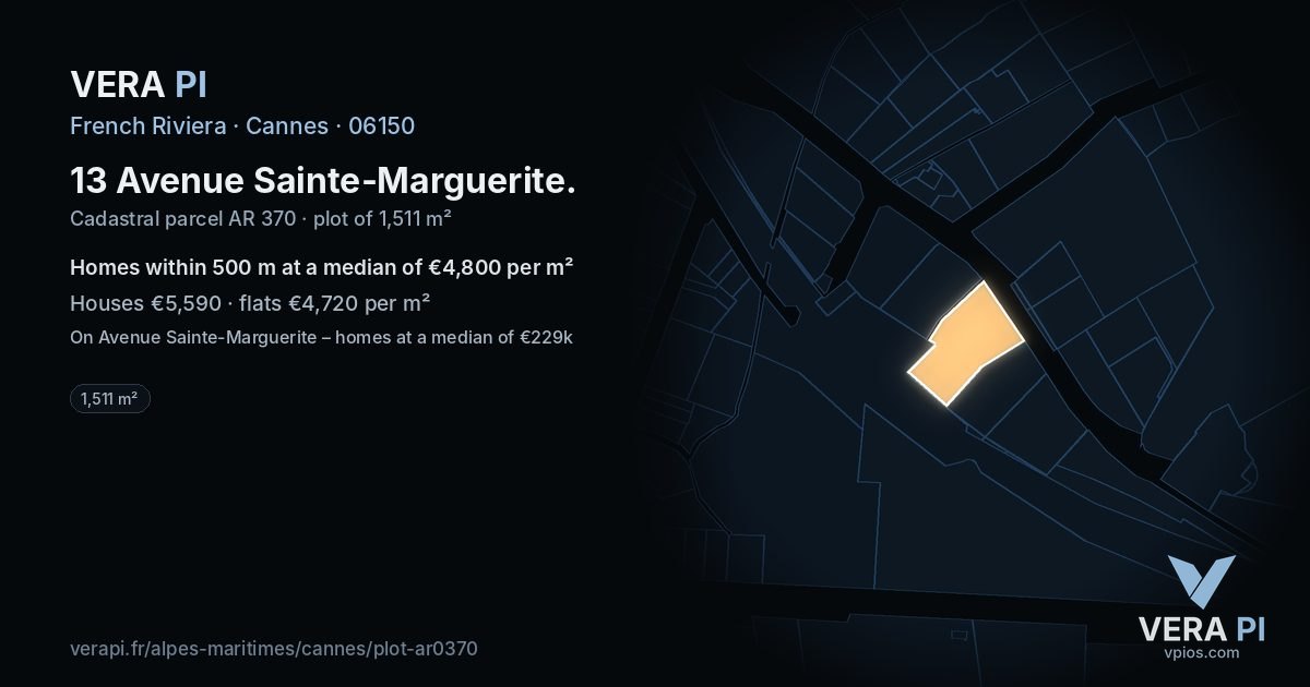 13 Avenue Sainte-Marguerite, Cannes at night – the plot lit, the parcels around coloured by the prices near them