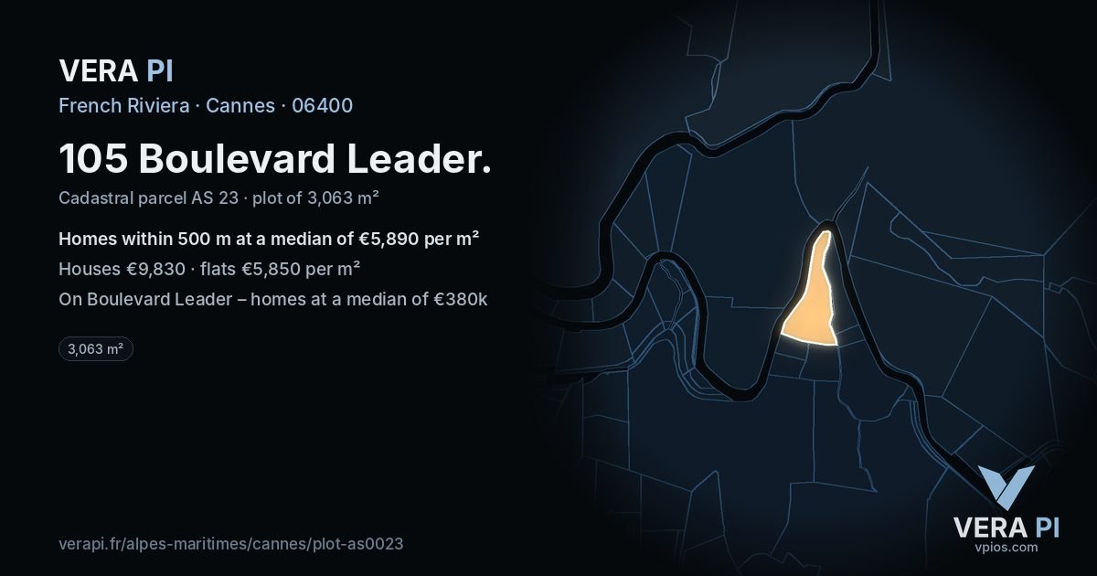 105 Boulevard Leader, Cannes at night – the plot lit, the parcels around coloured by the prices near them