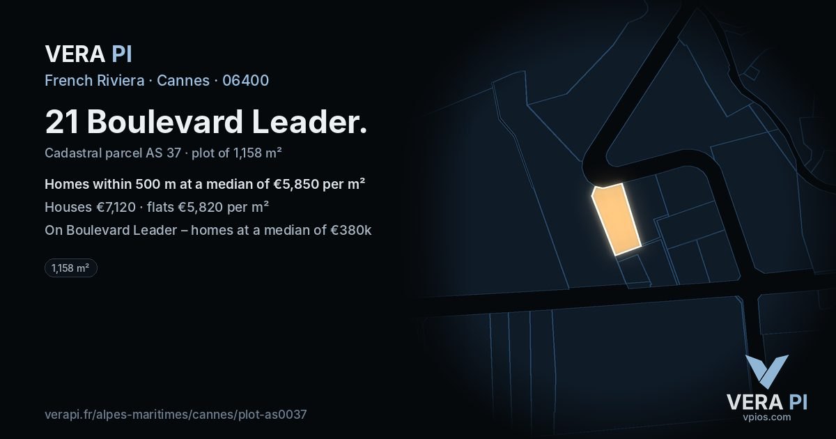 21 Boulevard Leader, Cannes at night – the plot lit, the parcels around coloured by the prices near them
