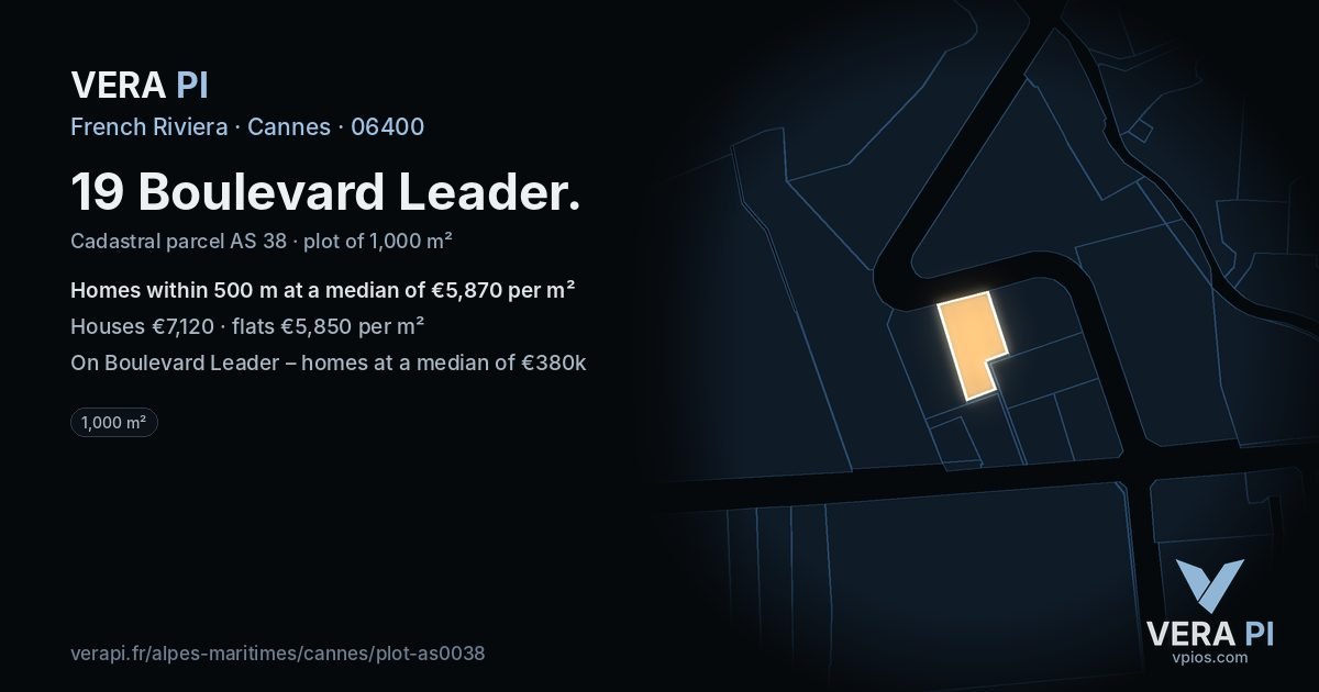 19 Boulevard Leader, Cannes at night – the plot lit, the parcels around coloured by the prices near them