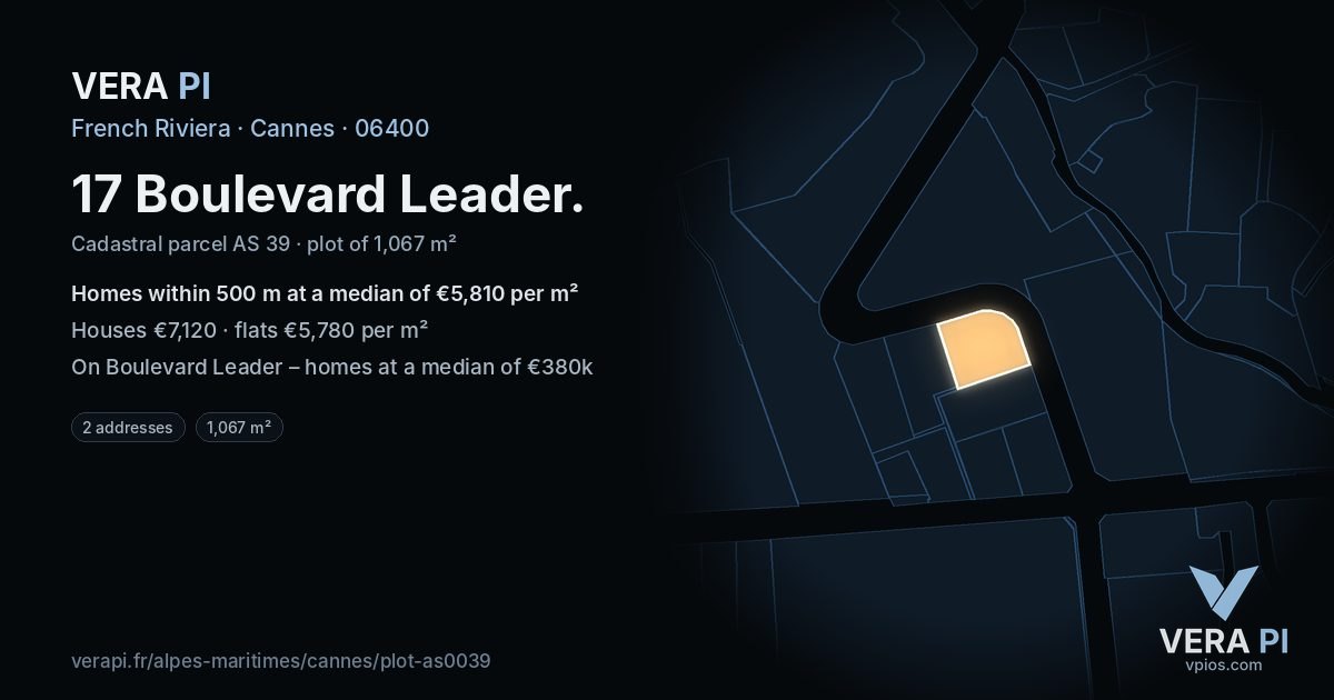 17 Boulevard Leader, Cannes at night – the plot lit, the parcels around coloured by the prices near them