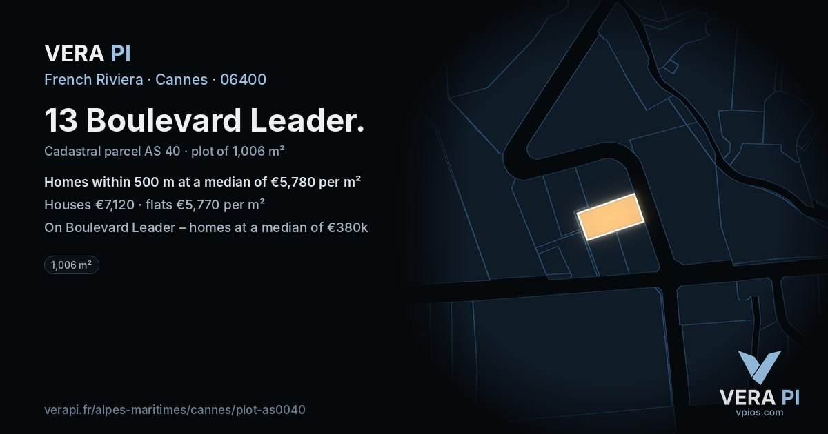 13 Boulevard Leader, Cannes at night – the plot lit, the parcels around coloured by the prices near them
