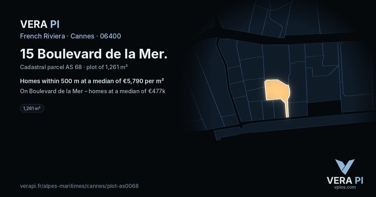 15 Boulevard de la Mer, Cannes at night – the plot lit, the parcels around coloured by the prices near them