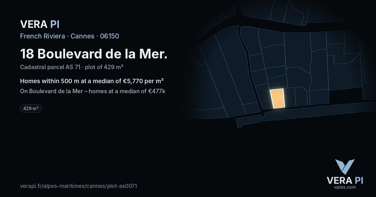 18 Boulevard de la Mer, Cannes at night – the plot lit, the parcels around coloured by the prices near them