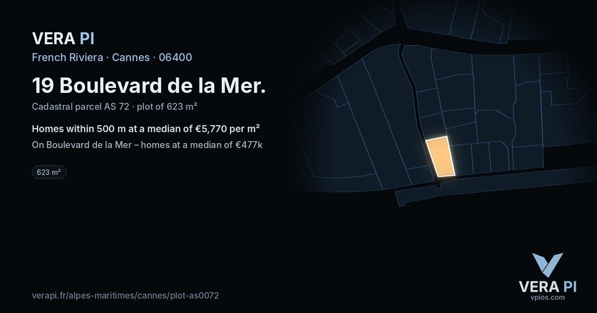 19 Boulevard de la Mer, Cannes at night – the plot lit, the parcels around coloured by the prices near them