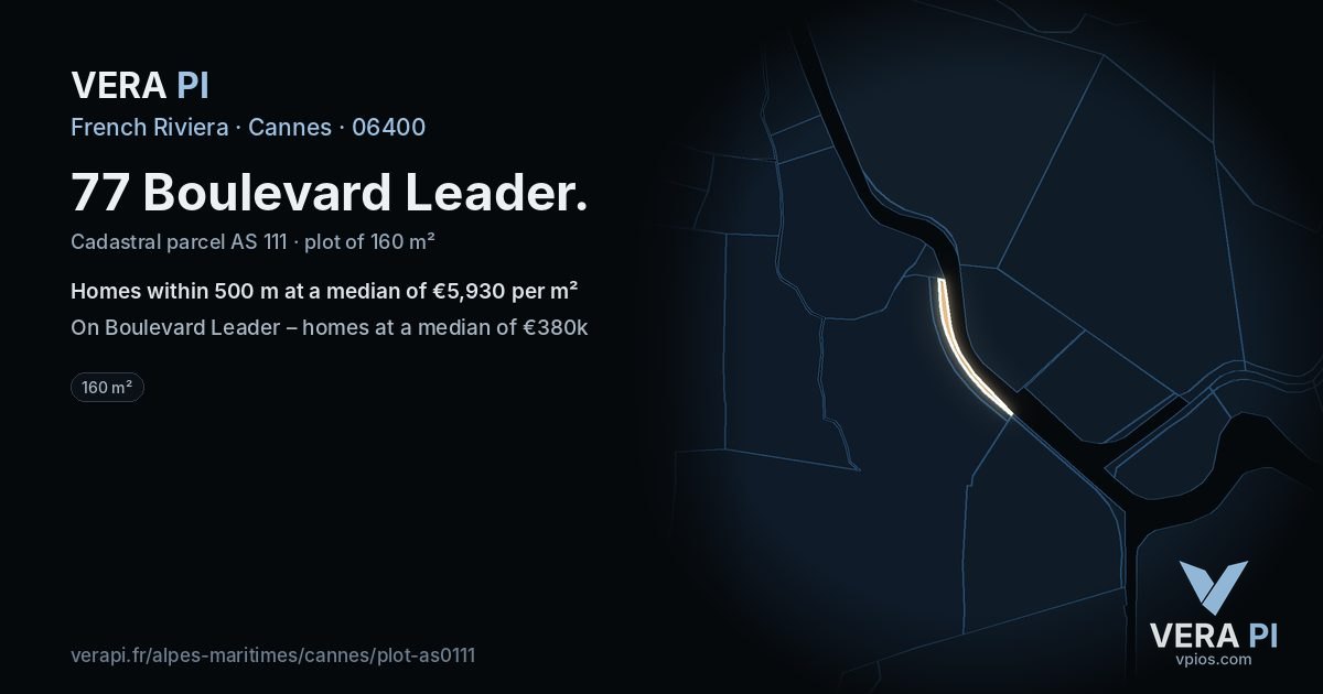 77 Boulevard Leader, Cannes at night – the plot lit, the parcels around coloured by the prices near them