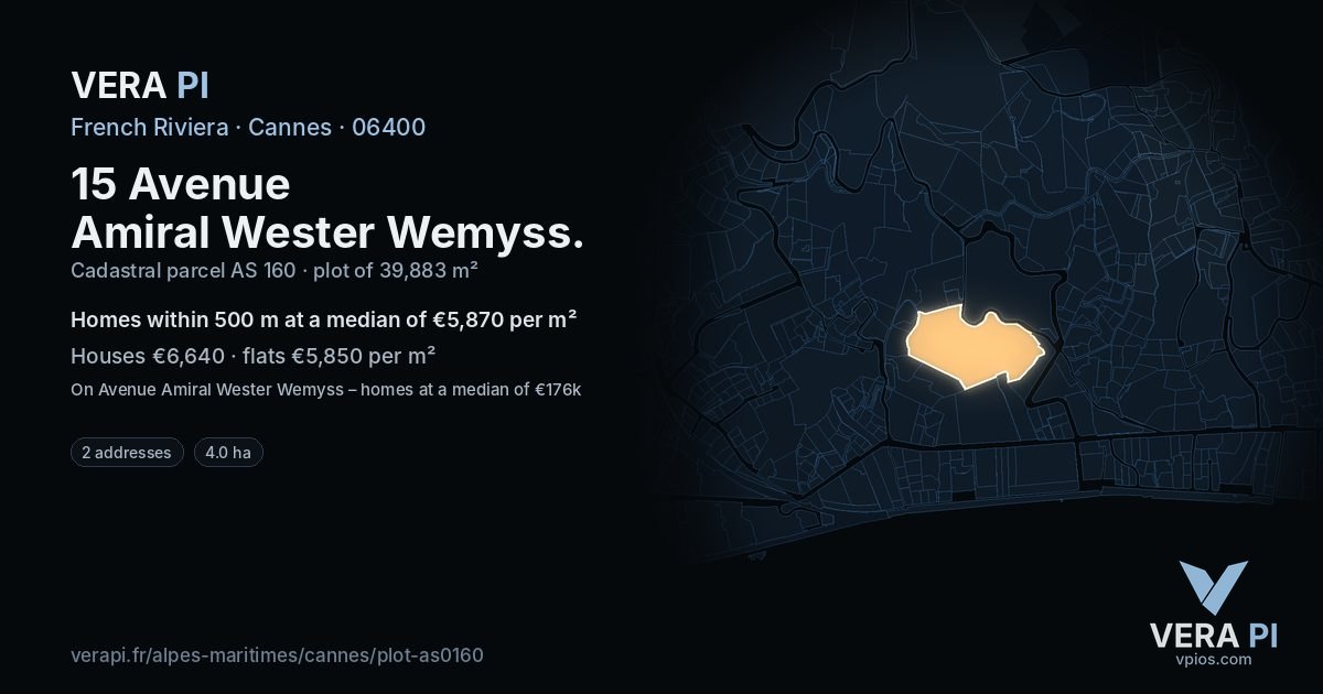15 Avenue Amiral Wester Wemyss, Cannes at night – the plot lit, the parcels around coloured by the prices near them