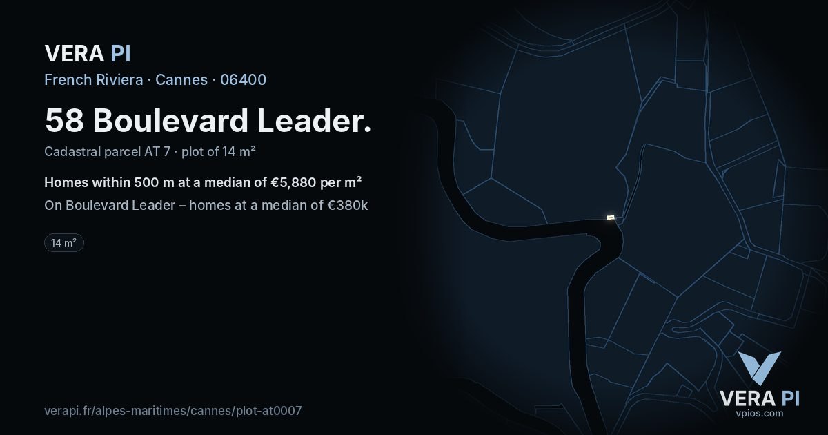 58 Boulevard Leader, Cannes at night – the plot lit, the parcels around coloured by the prices near them