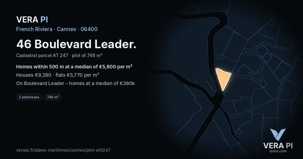 46 Boulevard Leader, Cannes at night – the plot lit, the parcels around coloured by the prices near them