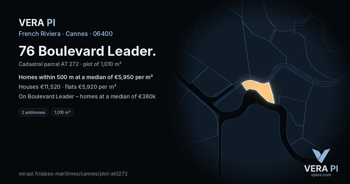 76 Boulevard Leader, Cannes at night – the plot lit, the parcels around coloured by the prices near them