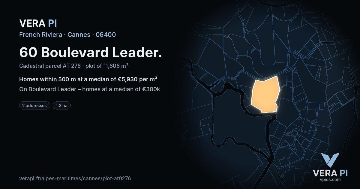 60 Boulevard Leader, Cannes at night – the plot lit, the parcels around coloured by the prices near them