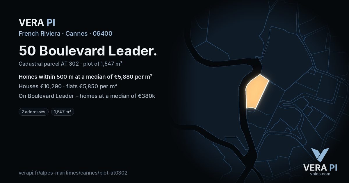50 Boulevard Leader, Cannes at night – the plot lit, the parcels around coloured by the prices near them