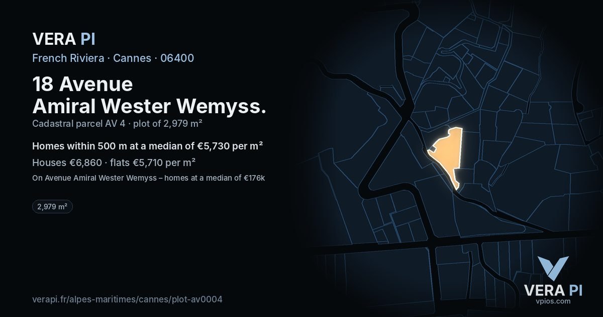 18 Avenue Amiral Wester Wemyss, Cannes at night – the plot lit, the parcels around coloured by the prices near them
