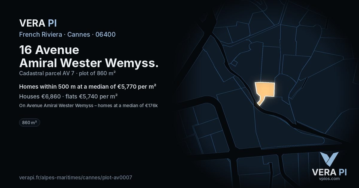 16 Avenue Amiral Wester Wemyss, Cannes at night – the plot lit, the parcels around coloured by the prices near them