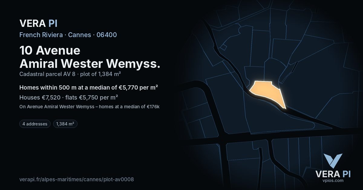 10 Avenue Amiral Wester Wemyss, Cannes at night – the plot lit, the parcels around coloured by the prices near them