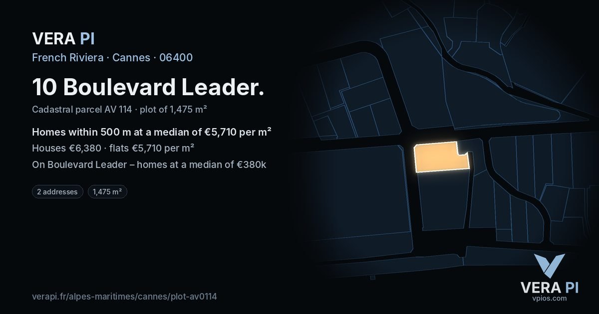 10 Boulevard Leader, Cannes at night – the plot lit, the parcels around coloured by the prices near them