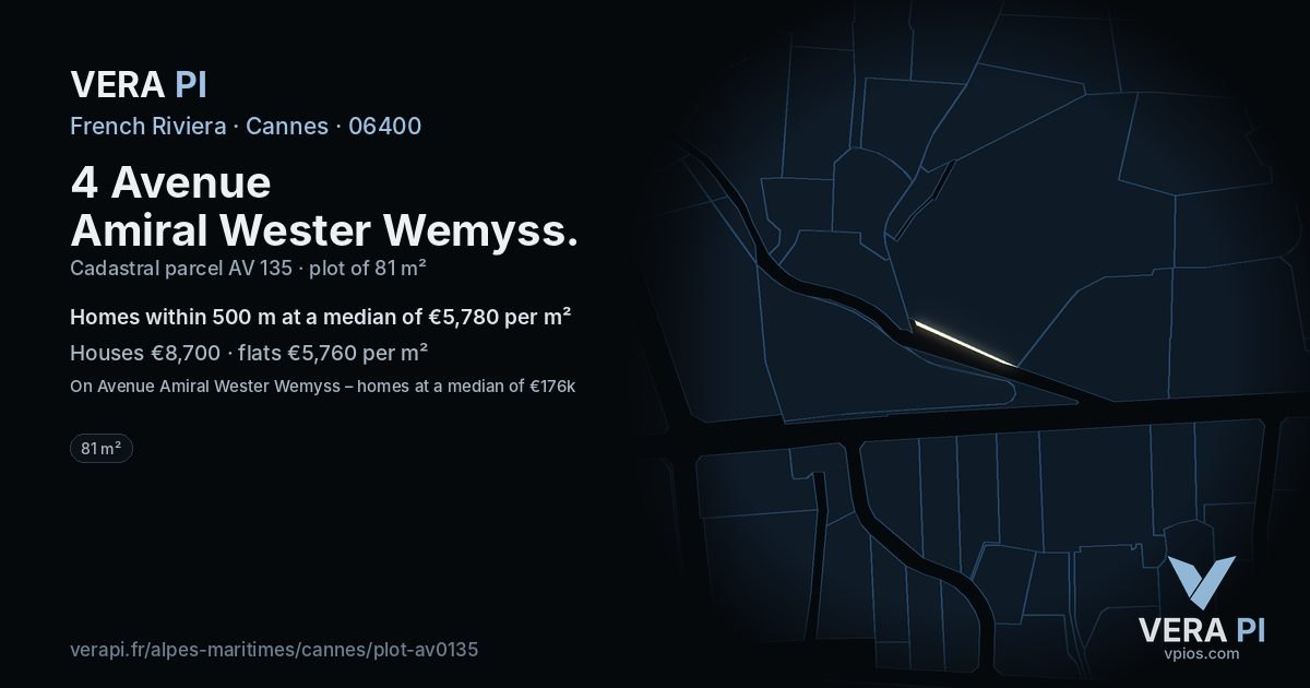 4 Avenue Amiral Wester Wemyss, Cannes at night – the plot lit, the parcels around coloured by the prices near them