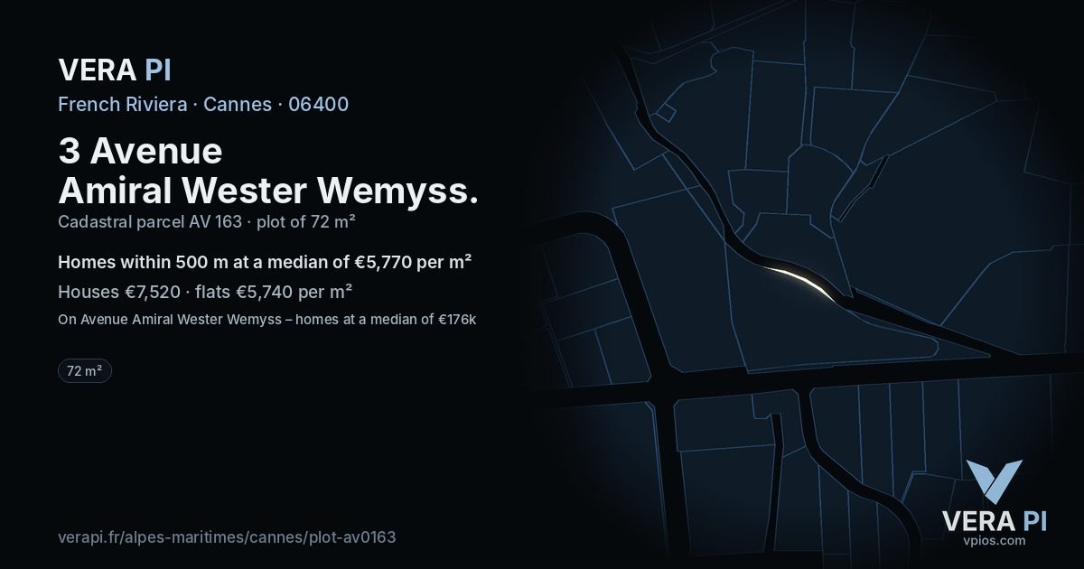 3 Avenue Amiral Wester Wemyss, Cannes at night – the plot lit, the parcels around coloured by the prices near them
