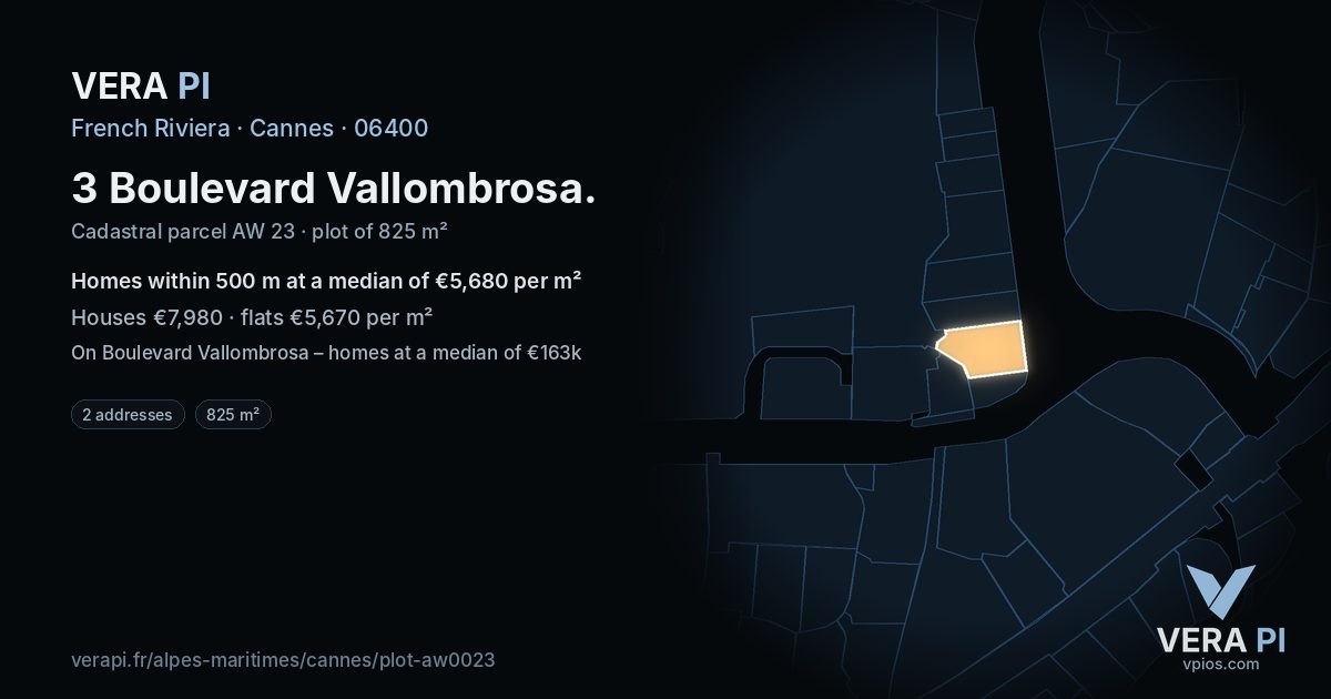 3 Boulevard Vallombrosa, Cannes at night – the plot lit, the parcels around coloured by the prices near them