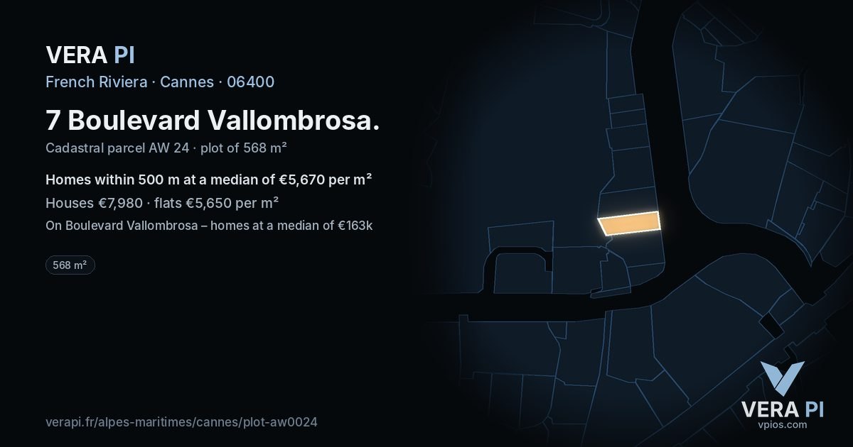 7 Boulevard Vallombrosa, Cannes at night – the plot lit, the parcels around coloured by the prices near them