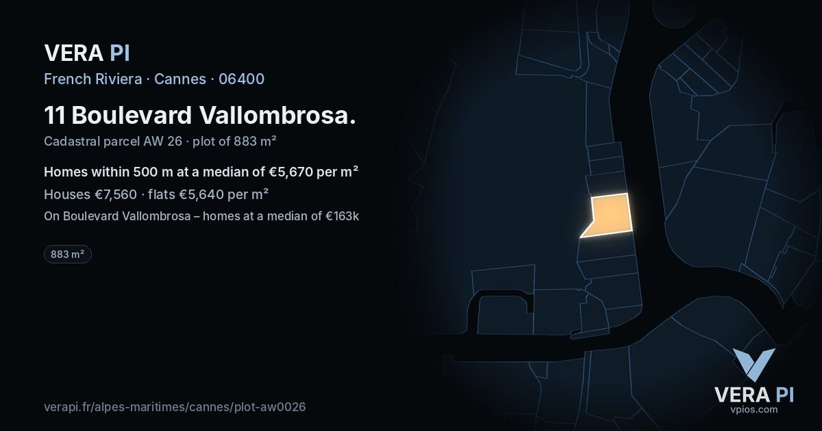 11 Boulevard Vallombrosa, Cannes at night – the plot lit, the parcels around coloured by the prices near them