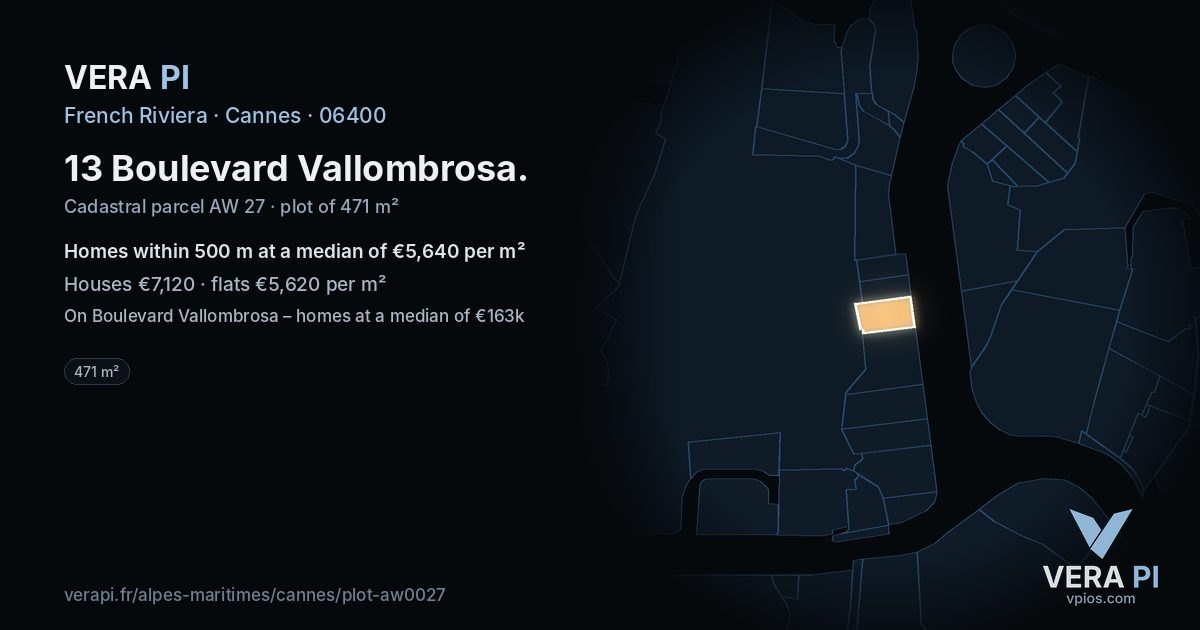 13 Boulevard Vallombrosa, Cannes at night – the plot lit, the parcels around coloured by the prices near them