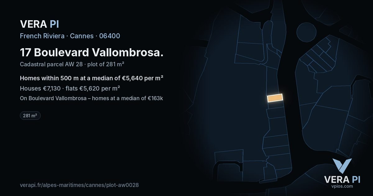 17 Boulevard Vallombrosa, Cannes at night – the plot lit, the parcels around coloured by the prices near them