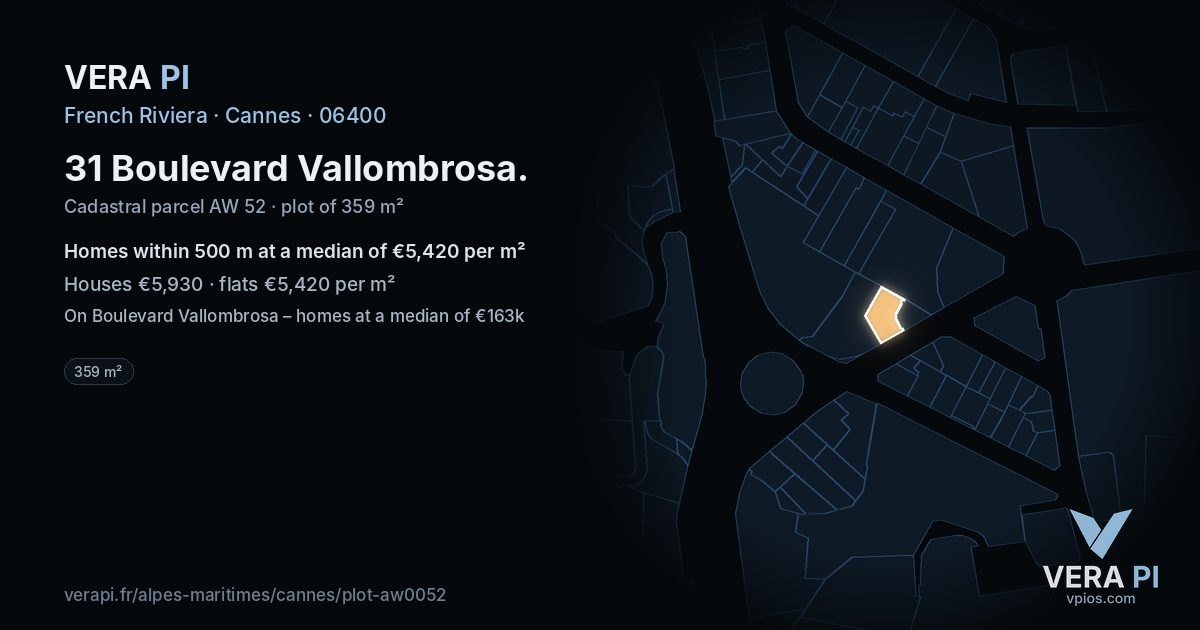 31 Boulevard Vallombrosa, Cannes at night – the plot lit, the parcels around coloured by the prices near them