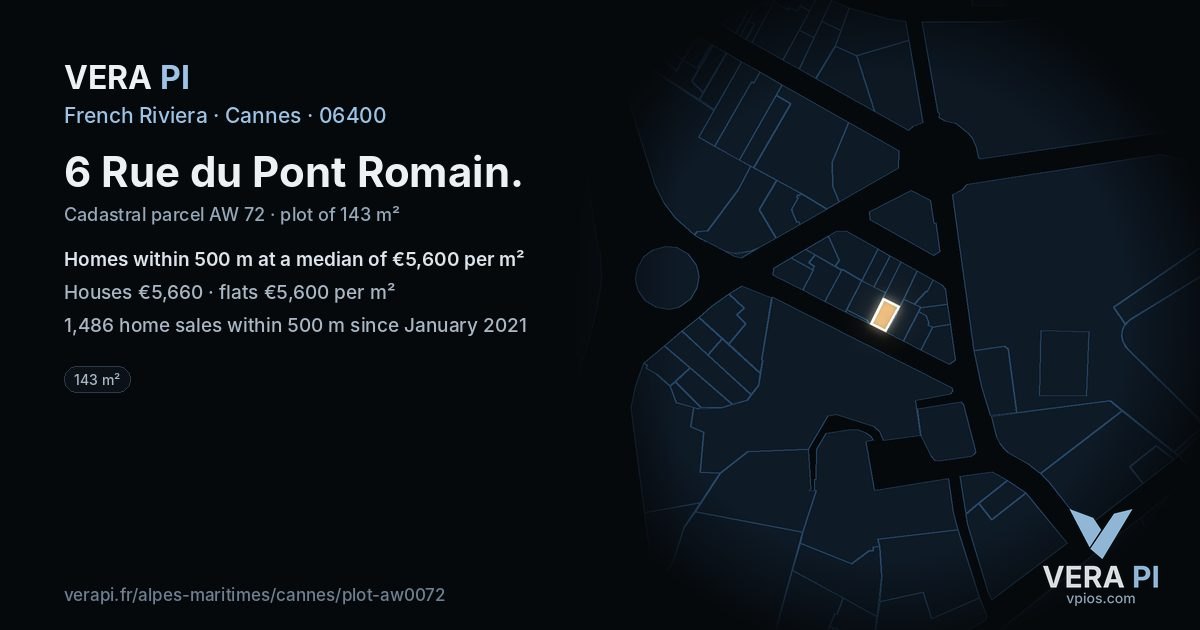 6 Rue du Pont Romain, Cannes at night – the plot lit, the parcels around coloured by the prices near them