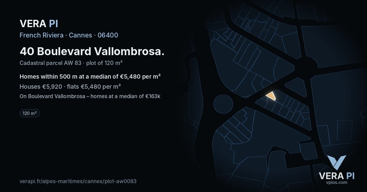 40 Boulevard Vallombrosa, Cannes at night – the plot lit, the parcels around coloured by the prices near them