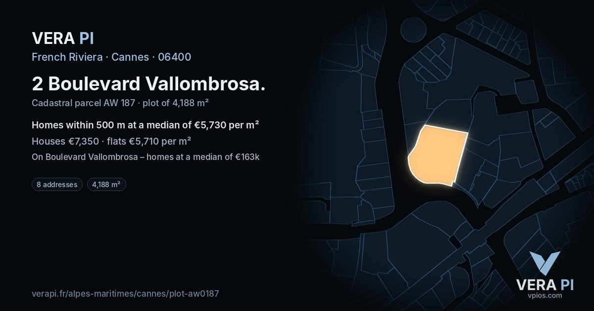 2 Boulevard Vallombrosa, Cannes at night – the plot lit, the parcels around coloured by the prices near them