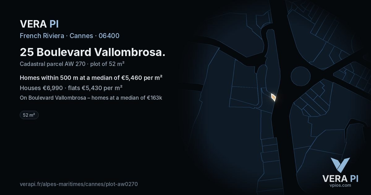 25 Boulevard Vallombrosa, Cannes at night – the plot lit, the parcels around coloured by the prices near them