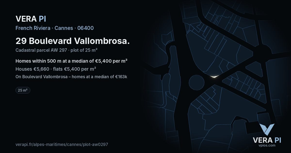 29 Boulevard Vallombrosa, Cannes at night – the plot lit, the parcels around coloured by the prices near them